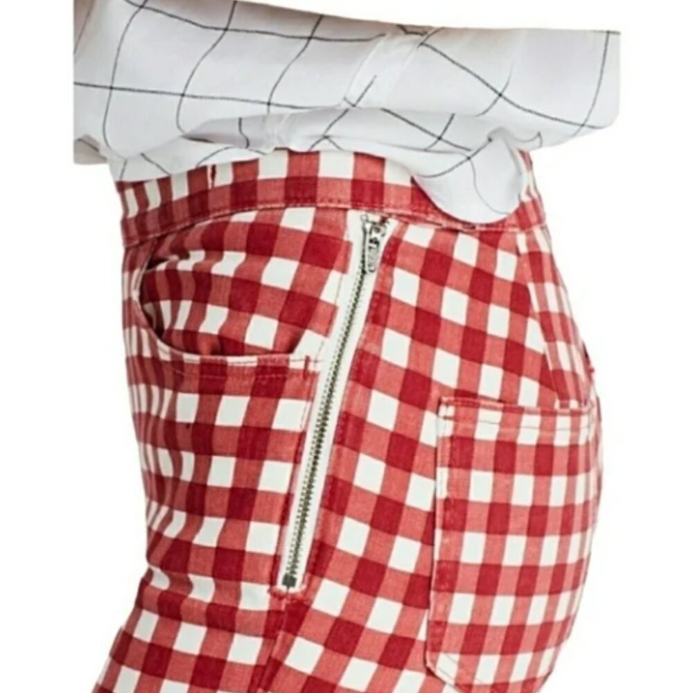 Madewell Gingham Red 9” High Riser Skinny Skinny Crop, NWT, Size 32 - Picture 3 of 6